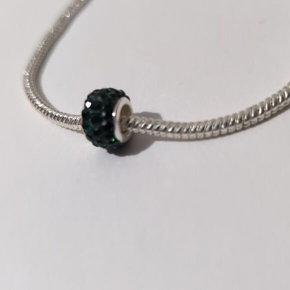 Silver Emerald Green with Green Rhinestones Charm for Pandora Style Bracelet - Picture 3 of 3